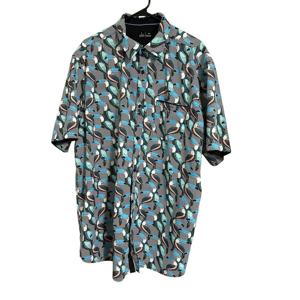 Public Record Shirt Mens 3XL Tropical Toucan, Print Button Down Top Golf Party